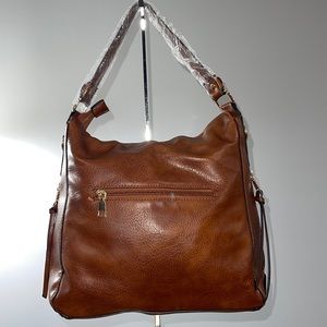 NWOT Orange brown/tan faux leather tote satchel purse shoulder bag